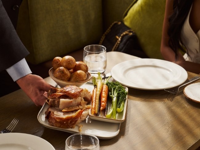 Sunday roast at Little Collins St Kitchen featuring seasonal sides in Melbourne CBD.